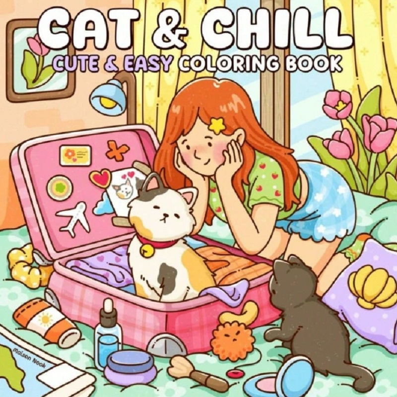 Adult Coloring Book Stress Relief - كتاب تلوين سهل لطيف للقطط والفتيات