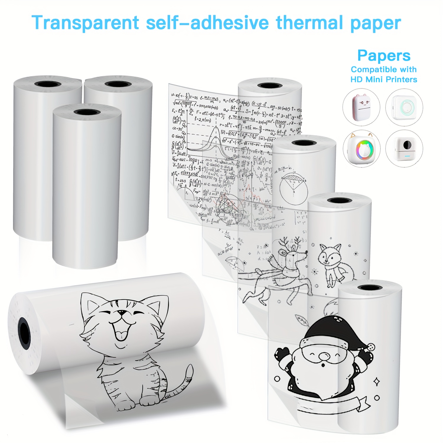 Mini Pocket Thermal Printer Paper Roll - 2/4/8 لفات من الورق الحراري ذاتي