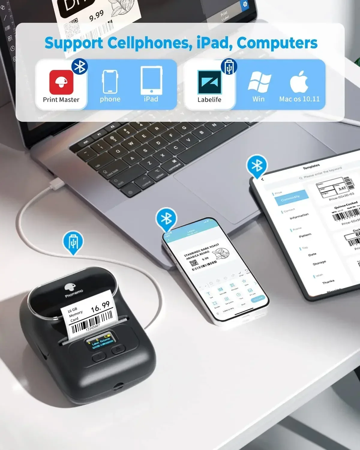 Phomemo M110 طابعة صغيرة محمول - مراجعة Mini Pocket Thermal Printer Paper Roll وسعره