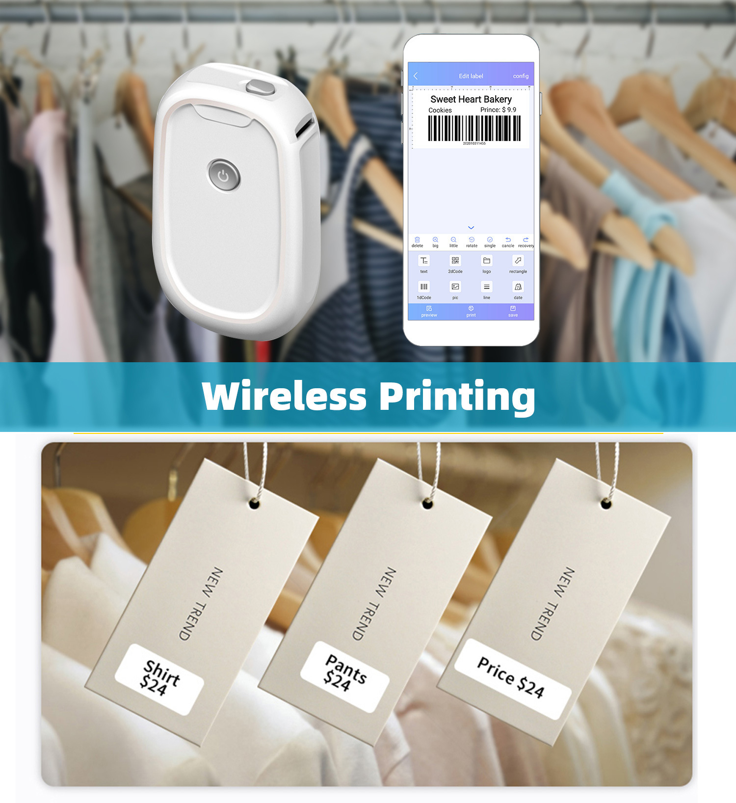 اللاسلكية المحمولة تسمية صانع  - مراجعة Mini Pocket Thermal Printer Paper Roll وسعره