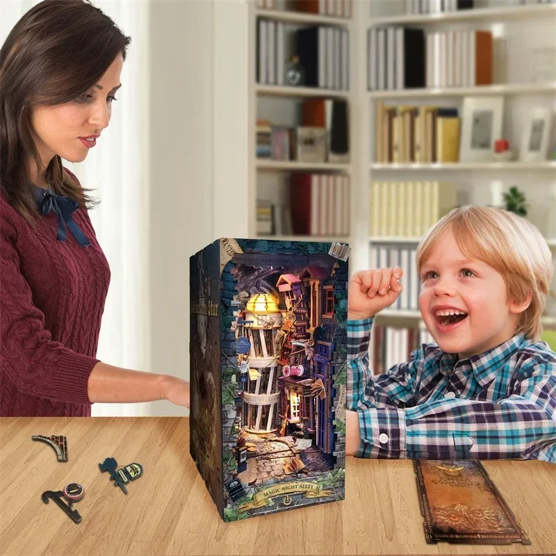 الرجعية DIY ماجيك ليلة زقاق خش - مراجعة Diy Wooden Book Nook Kit Shelf Insert وسعره