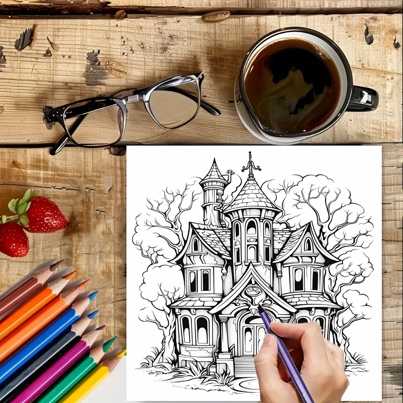 كتاب تلوين بيت الأشباح للبالغي - مراجعة Adult Coloring Book Stress Relief وسعره