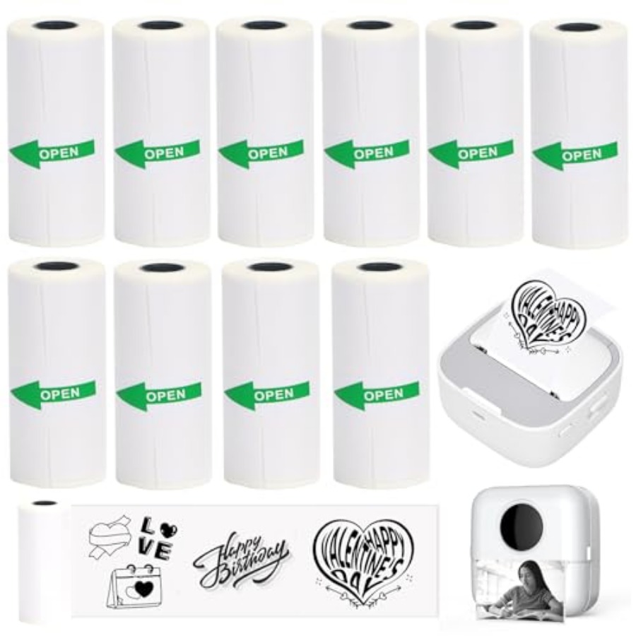10 لفات من ورق الملصقات الحرار - مراجعة Mini Pocket Thermal Printer Paper Roll وسعره